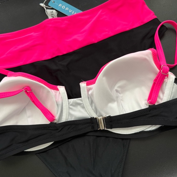 Popvil New Women's Pink and Black two piece bathing suit - Picture 2 of 5